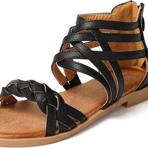 SHIBEVER Gladiator Flat Sandals for Women Summer Cushioned Sandals Roman Shoes B
